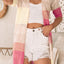 Pink Ribbed Short Sleeve Ombre Eyelet Knitted Cardigan