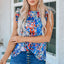 Blue Floral Print Tank Top with Ruffles