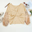 Apricot Sequin Patchwork Sleeve Open Back Waffle Knit Top