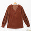 Chestnut Half Zip V Neck Ribbed Velvet Top