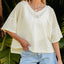 Beige V Neck Textured Split Hem Oversized Top