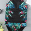 White Leaf & Flower Print Ruched Tankini Set