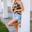 Leopard Button Neck Chest Pocket Tank Top