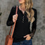 Black Crochet Lace Hem Sleeve Button Top