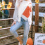 Light French Beige Colorblock Stitching Irregular Hem Long Sleeve Top