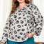 Gray Printed Leopard Balloon Sleeve Thermal Knit Plus Size Top