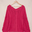 Rose Bubblegum V-Neck Braided Knit Sweater