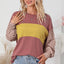 Peach Blossom Colorblock Striped Bishop Sleeve Top