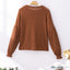 Chestnut Ribbed Knit Drop Shoulder Ruffled Sleeve Textured Top