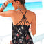 Black Floral Spaghetti Straps Strappy Back Tank Top