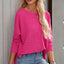 Rose Red Textured Center Seam Long Sleeve Split Top