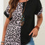 Black Half Leopard Patchwork Short Sleeves Top