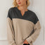 Carbon Grey Notched Neck Colorblock Corded Sweatshirt