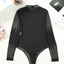 Black Rhinestone Sheer Mesh Long Sleeve Bodysuit