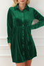 Rose Long Sleeve Ruffle Velvet Button Up Dress