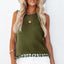 Green Tasseled Crochet Hollow-out Knit Tank