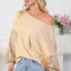 Apricot Sequin Patchwork Sleeve Open Back Waffle Knit Top