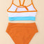 Orange Color Block Spaghetti Strap High Waist Bikini Swimsuit