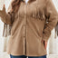 White Fringe Trim Plus Size Suede Shacket