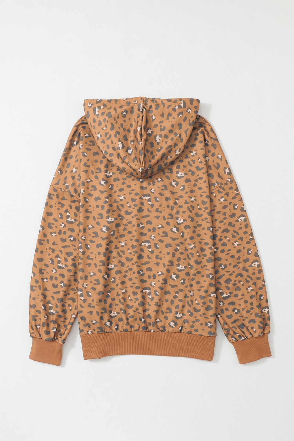 Leopard Long Sleeve Drawstring Cropped Hoodie