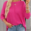 Rose Red Textured Center Seam Long Sleeve Split Top