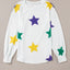 White Mardi Gras Star Printed Long Sleeve Top