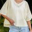 Beige V Neck Textured Split Hem Oversized Top