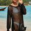 Black Fishnet Hollow-out Long Sleeve Beach Cover up