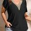 Black Guipure V Neck Plus Size Eyelet Embroidered Top