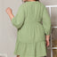 Green Textured Ruffled Buttoned V Neck Plus Size Mini Dress