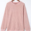 Pink Solid Ribbed Knit Round Neck Pullover Sweatshirt