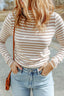 Black Striped Print Textured Knit Long Sleeve Tee