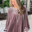 Rose Tan Button Keyhole Back Velvet Swing Top