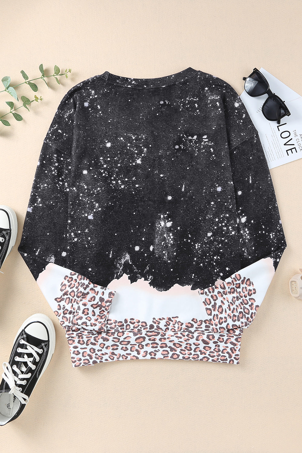 Black Leopard Bleached Pullover Sweatshirt