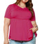 Rose Red Solid Short Sleeve Flowy Plus Size Top