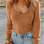 Brown U Neck Textured Long Sleeve Top