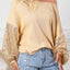 Apricot Sequin Patchwork Sleeve Open Back Waffle Knit Top