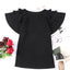 Black Plain Tiered Ruffled Short Sleeve T Shirt