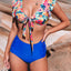 Floral Print Front Tie High Waist Bikini Swimsuit with Ruffles