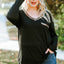 Black Long Sleeve Sequined V Neck Plus Size Top