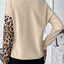 Pale Khaki Leopard Colorblock Waffle Knit Top