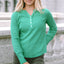 Green Trimmed Neckline Waffle Knit Henley Top