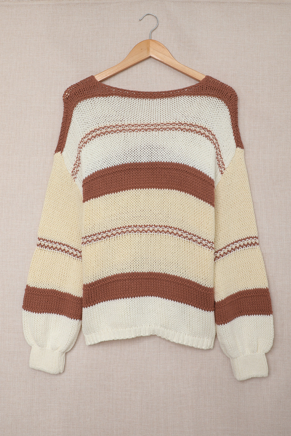 V-neck Knitted Lantern Sleeve Pullover Sweater