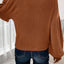 Chestnut Ribbed Knit Drop Shoulder Ruffled Sleeve Textured Top