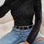 Black Gigot Sleeve Metallic Knit Slim Fit Top