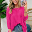 Rose Red Textured Center Seam Long Sleeve Split Top