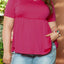 Rose Red Solid Short Sleeve Flowy Plus Size Top