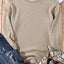 Pink Solid Ribbed Knit Round Neck Pullover Sweatshirt