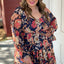 Black Floral Flounce Sleeve Smocked Ruffled Plus Size Dress