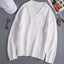 White V neck Drop Shoulder Knitted Sweater